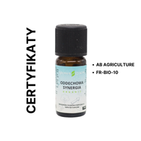 Certyfikaty jakości mieszanki olejków eterycznych Synergia Oddechowa BIO Aroma Łysoń – AB Agriculture, FR-BIO-10, HECT i HBBD.