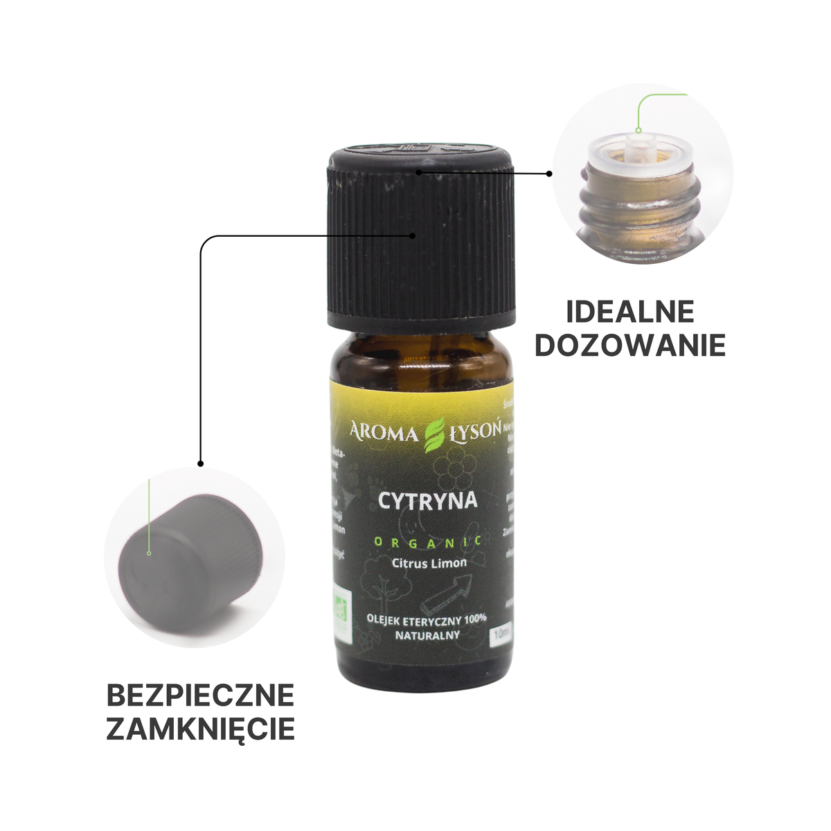 Olejek eteryczny cytrynowy BIO Aroma Łysoń – bezpieczne zamknięcie i idealne dozowanie kropli
