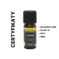 Certyfikaty jakości olejku eterycznego cytrynowego BIO Aroma Łysoń – AB Agriculture, FR-BIO-10, HECT i HBBD.