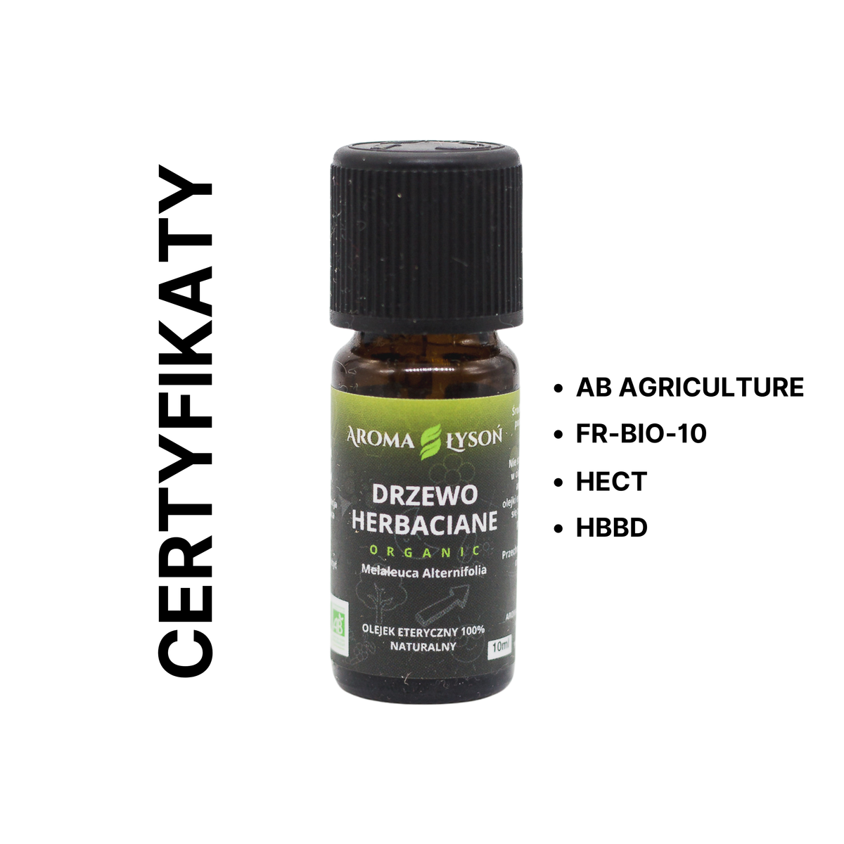 Certyfikaty jakości olejku eterycznego kadzidłowego BIO Aroma Łysoń – AB Agriculture, FR-BIO-10, HECT i HBBD.