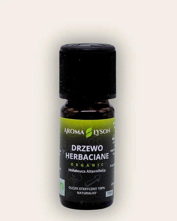 Olejek eteryczny drzewo herbaciane BIO 10 ml Aroma Łysoń – naturalny olejek aromaterapeutyczny z drzewa herbacianego, 100% czysty i ekologiczny.