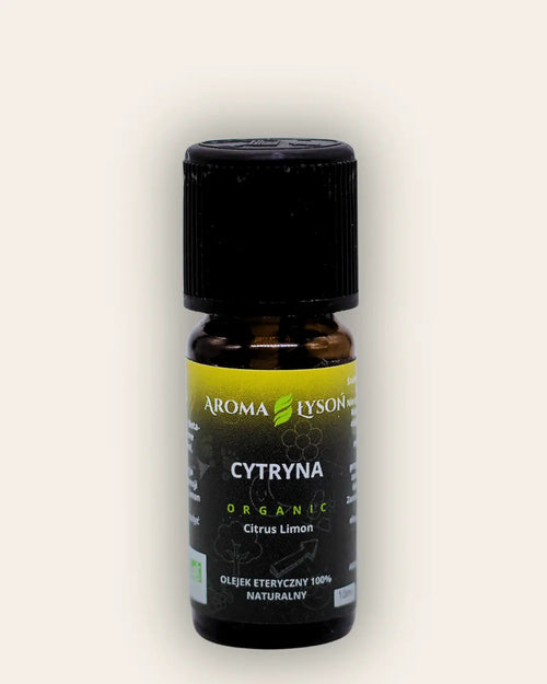Olejek eteryczny cytrynowy BIO 10 ml Aroma Łysoń – naturalny olejek aromaterapeutyczny z cytryny, 100% czysty i ekologiczny.