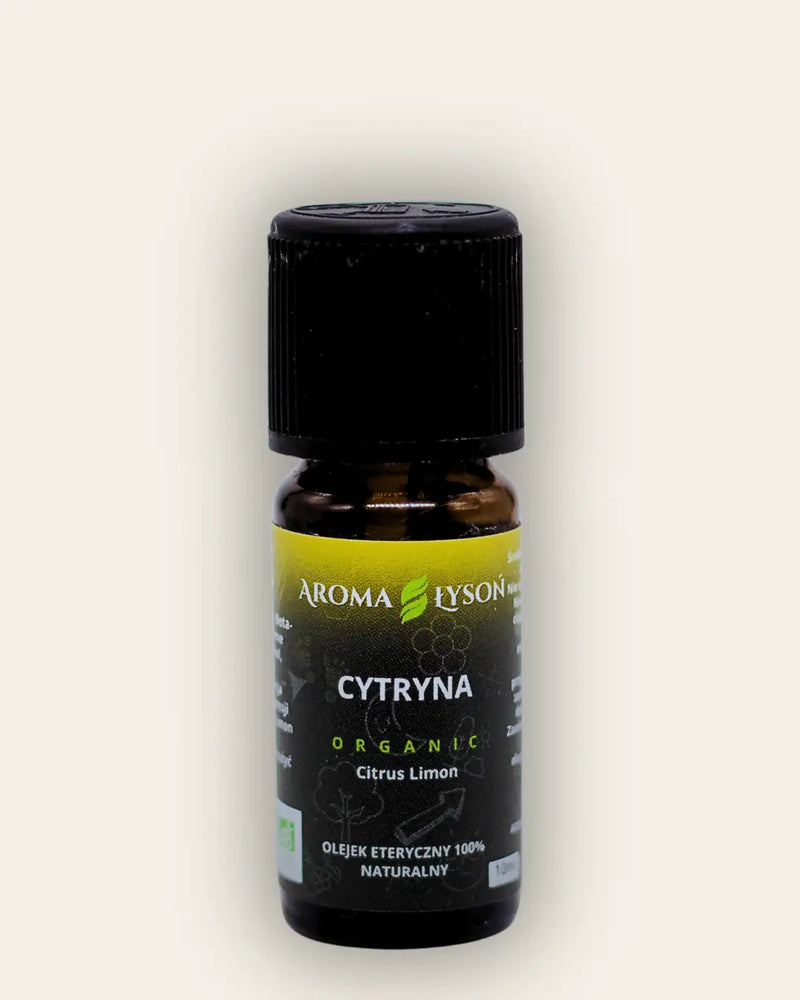 Olejek eteryczny cytrynowy BIO 10 ml Aroma Łysoń – naturalny olejek aromaterapeutyczny z cytryny, 100% czysty i ekologiczny.