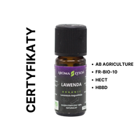 Certyfikaty jakości olejku eterycznego lawendowego BIO Aroma Łysoń – AB Agriculture, FR-BIO-10, HECT i HBBD.