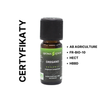 Certyfikaty jakości olejku eterycznego z oregano BIO Aroma Łysoń – AB Agriculture, FR-BIO-10, HECT i HBBD.