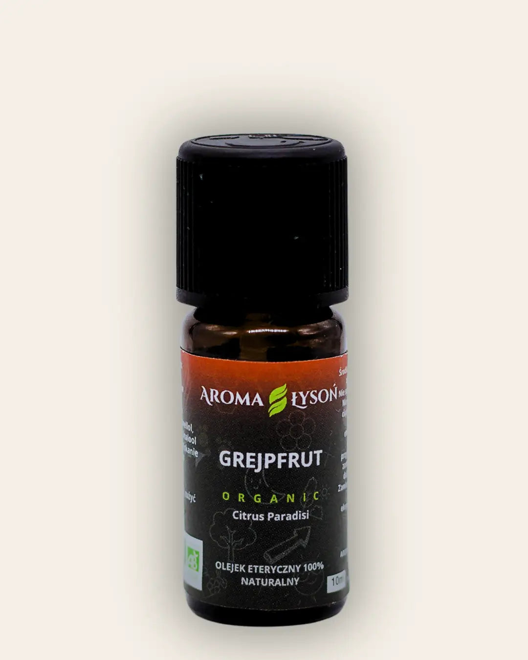 Olejek eteryczny grejpfrutowy BIO 10 ml Aroma Łysoń – naturalny olejek aromaterapeutyczny z grejpfruta, 100% czysty i ekologiczny.